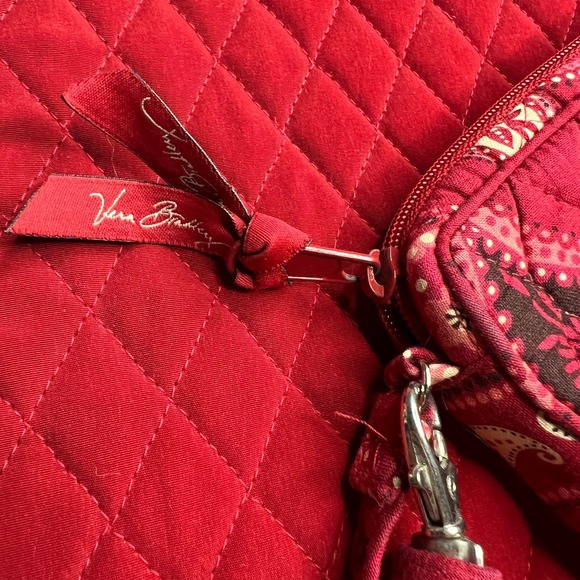 Vera Bradley Red Quilted Tote Bag Polka Dot Lining Toggle Closure w Wristlet Set - Picture 4 of 9